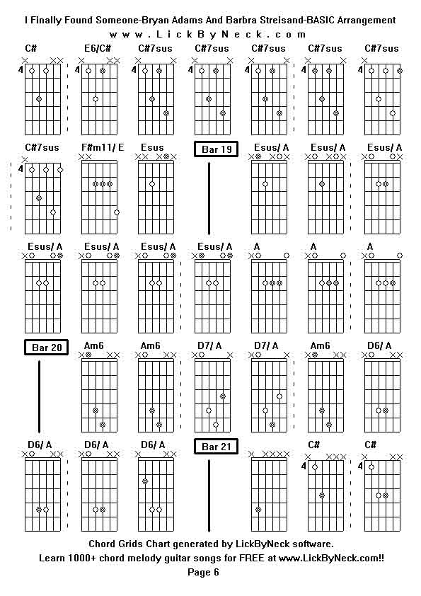 Chord Grids Chart of chord melody fingerstyle guitar song-I Finally Found Someone-Bryan Adams And Barbra Streisand-BASIC Arrangement,generated by LickByNeck software.